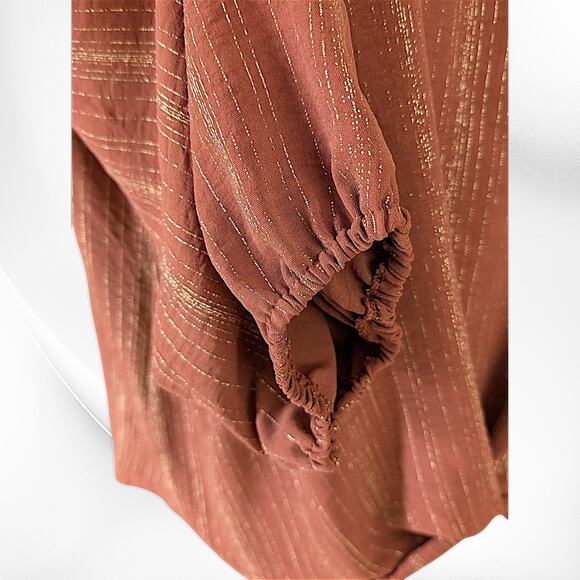 3rd & Malt XL Burnt Orange & Gold Blouse With Knot Front & Scrunched Sleeves - Picture 6 of 11